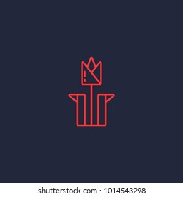 red monoline line art tulip flower logo