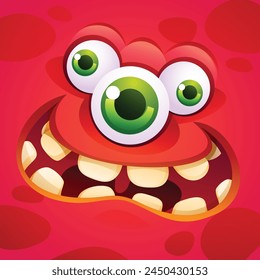 Red monster with big smile character face expression. Vector cartoon illustration