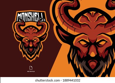 red monster with horn mascot esport logo illustration