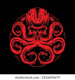 red monster octopus vector logo