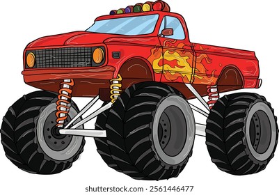 Red Monster Truck with Flame Patterns