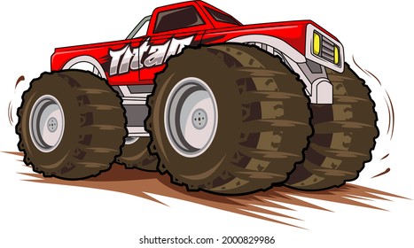 red monster truck hand drawing vector