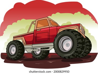 red monster truck vector hand drawing vector