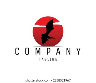 red moon and bat silhouette logo isolated on white background showing from side. best for badge, emblem, icon and flying animal industry.