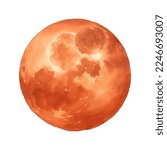 red moon hand drawn with watercolor painting style illustration