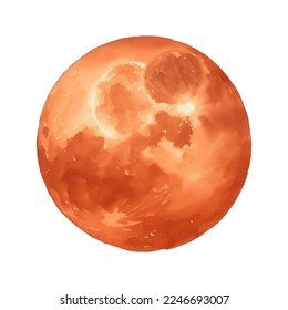 red moon hand drawn with watercolor painting style illustration