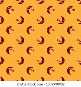 Red Moon icon isolated seamless pattern on brown background. Cloudy night sign. Sleep dreams symbol. Night or bed time sign.  Vector Illustration