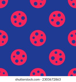 Red Moon icon isolated seamless pattern on blue background.  Vector