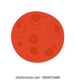 Red moon with lunar craters on surface drawing colored icon. Vector isolated eps symbol