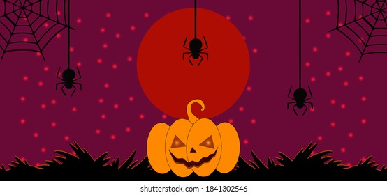 A red moon night with pumkin background , halloween background banner poster etc 