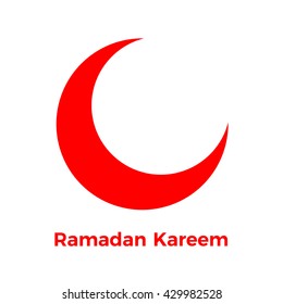 Red moon on white background. Muslim holiday. Vector illustration. "Ramadan Kareem" means generous month of Ramadan.
