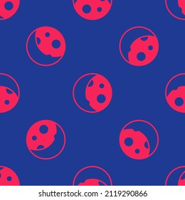 Red Moon phases icon isolated seamless pattern on blue background.  Vector