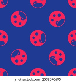 Red Moon phases icon isolated seamless pattern on blue background.  Vector