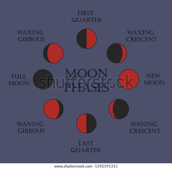 Red Moon Phases Outline Icons Set Stock Vector (Royalty Free