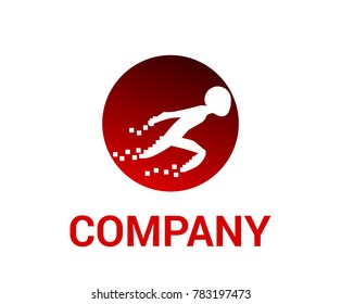 red moon shadow ninja run in white color digital logo design idea concept company