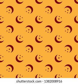 Red Moon and stars icon isolated seamless pattern on brown background. Flat design. Vector Illustration