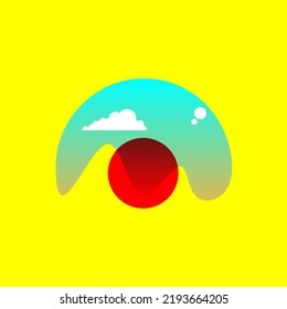 Red moon and white clouds background illustration design