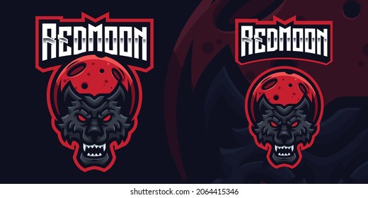 Red Moon Wolf Gaming Logo Template