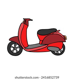 red moped without a driver. mini motorcycle. flat vector illustration.