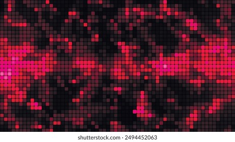 Fondo de mosaico rojo en concepto de tecnología. Abstractas cuadrados led rojos. Tecnología digital cuadrado de fondo de color rojo. Fondo de cuadrícula de píxeles rojo. fondo de Vector