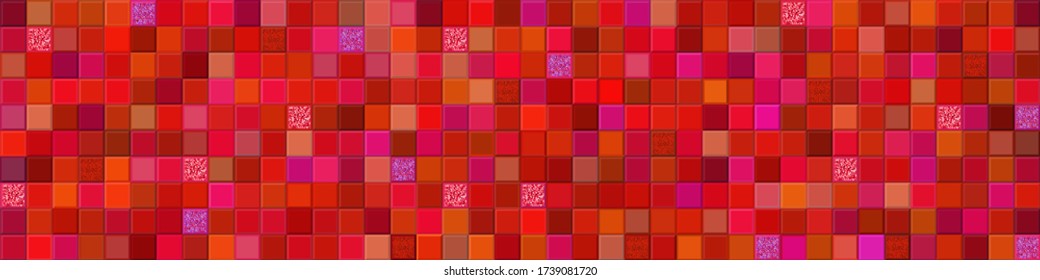 Red mosaic banner. Vector illustration. Red ceramic tiles with glitters. Seamless pattern with geometric design. Follow other mosaic patterns in my collections. 