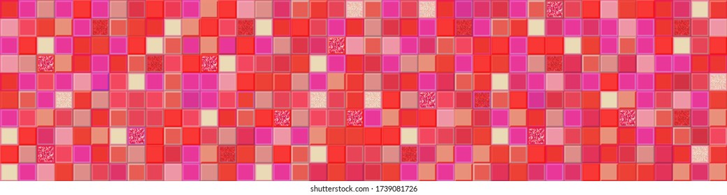 Red mosaic banner. Vector illustration. Red ceramic tiles with glitters. Seamless pattern with geometric design. Follow other mosaic patterns in my collections. 