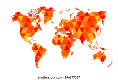Red Mosaic Tiles World Map Isolated