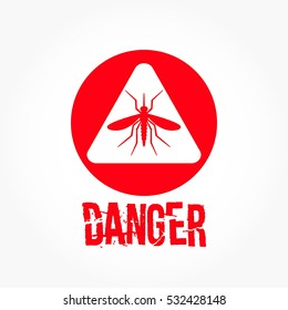red mosquito on white triangle inside red circle with danger text bellow.