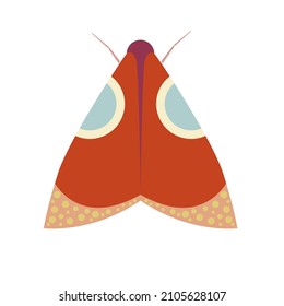 Red Moth or butterfly insect. Decorative ornate  design. Geometric insect vector illustration in flat style