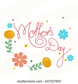 Red Mother's Day lettering design with colorful flowers.