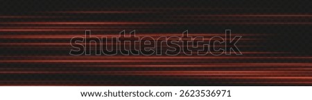 Red motion blur light streaks forming horizontal stripes on dark transparent background. Abstract speed lines for dynamic UI and fast-moving digital designs.