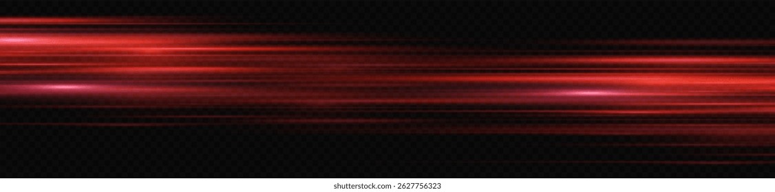 Red motion glow spreads fast in abstract dark space with dynamic streaks laser beam splash glare shine bright blur light flare vector technology line effect