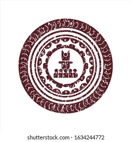 Red motivational speech icon inside distress rubber grunge stamp