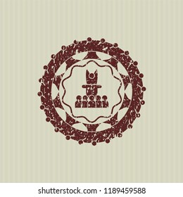 Red motivational speech icon with rubber seal texture