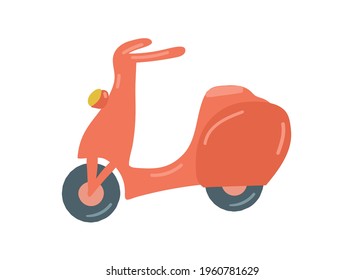 red motorbike. scooter isolated.. retro moped. hand drawn cartoon style, vector illustration.