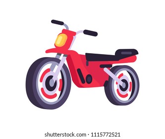 Red motorbike stylish motor scooter transport item model, motorcycle realistic cartoon style vector illustration isolated on white, sportive bike