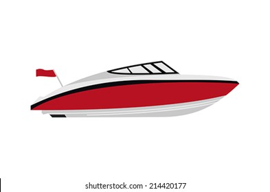 Red motorboat on isolated background