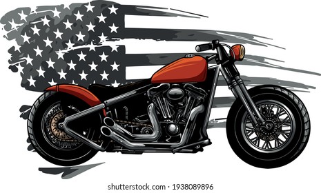 red motorcycle with american flag vector illustration