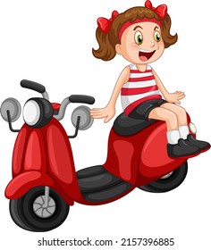 Red motorcycle with a girl cartoon illustration