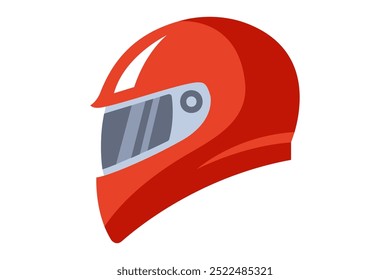 Red motorcycle helmet on white background. High speed safe rides