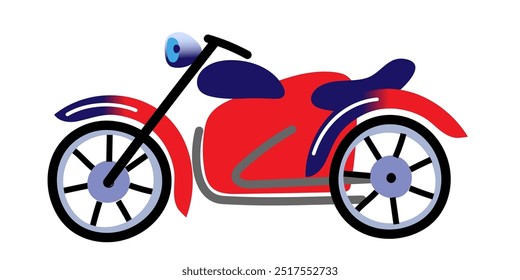 Motocicleta vermelha. Motovelocidade piloto dirigindo bicicleta. Motocicleta de alta velocidade. Competição, campeonato. Automobilismo e motocross. Movimento e poder. Ilustração de vetor plano.