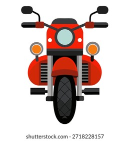 Red motorcycle shown in front view, isolated on white background. Modern motorbike vehicle suitable for transportation, sport, travel and design projects. Vector illustration