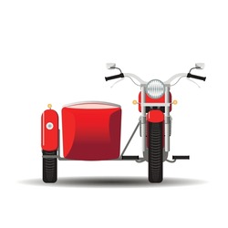 Red Motorcycle With A Sidecar, Front View. Vector Illustration.