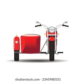 Motocicleta roja con sidecar, vista frontal. Ilustración vectorial.