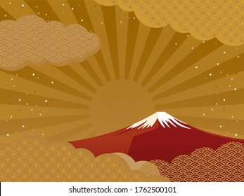 red Mount Fuji and clouds / Japanese style