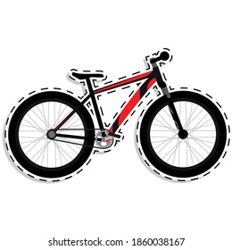 Red mountain bike in white background icon Sticker- Vector