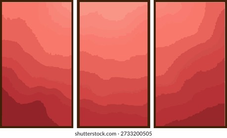 Obra de arte de tríptico de paisaje de montaña roja
