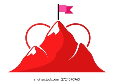 Red Mountain Peak mit Schneekappen und rosafarbenem Herzen Hintergrund Vektorgrafik