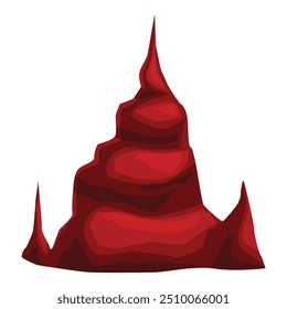 Red mountain is standing tall with a pointed peak and rocky slopes, created in a cartoon style for games and animations