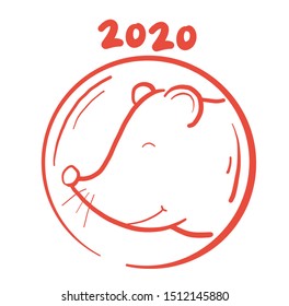 Red mouse drawing cartoon style is vector of the Chinese New Year 2020.